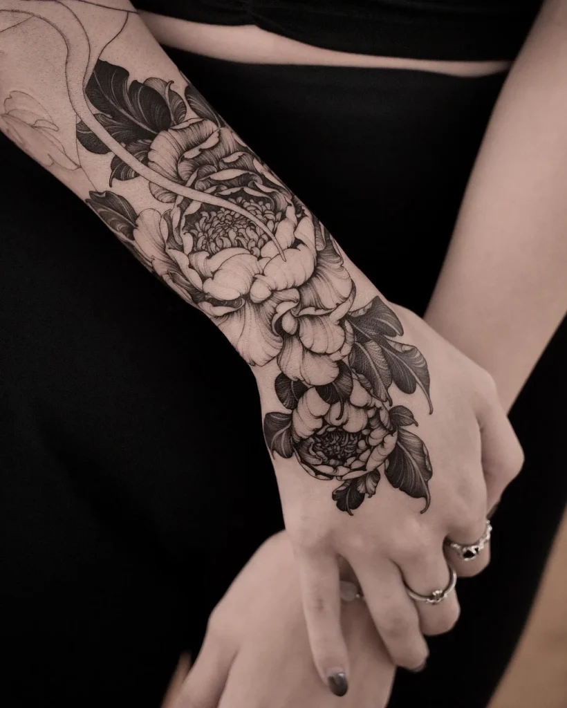 Peony Back-of-Hand Tattoo