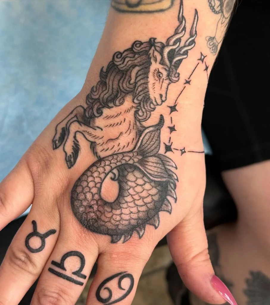 Zodiac Symbol Hand Tattoo