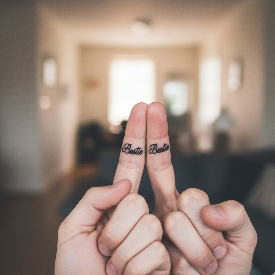 "Bestie" Script Finger Tattoo