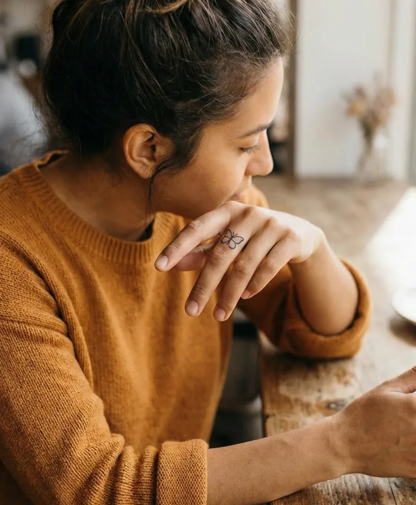 Black Butterfly on Finger / Small Placement