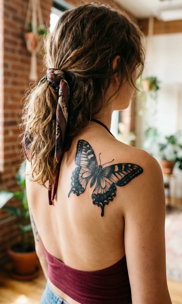 Black Butterfly on Shoulder / Back