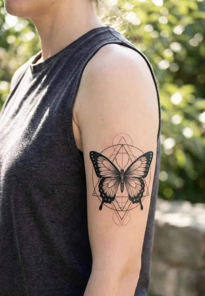 Black Butterfly with Geometric Lines