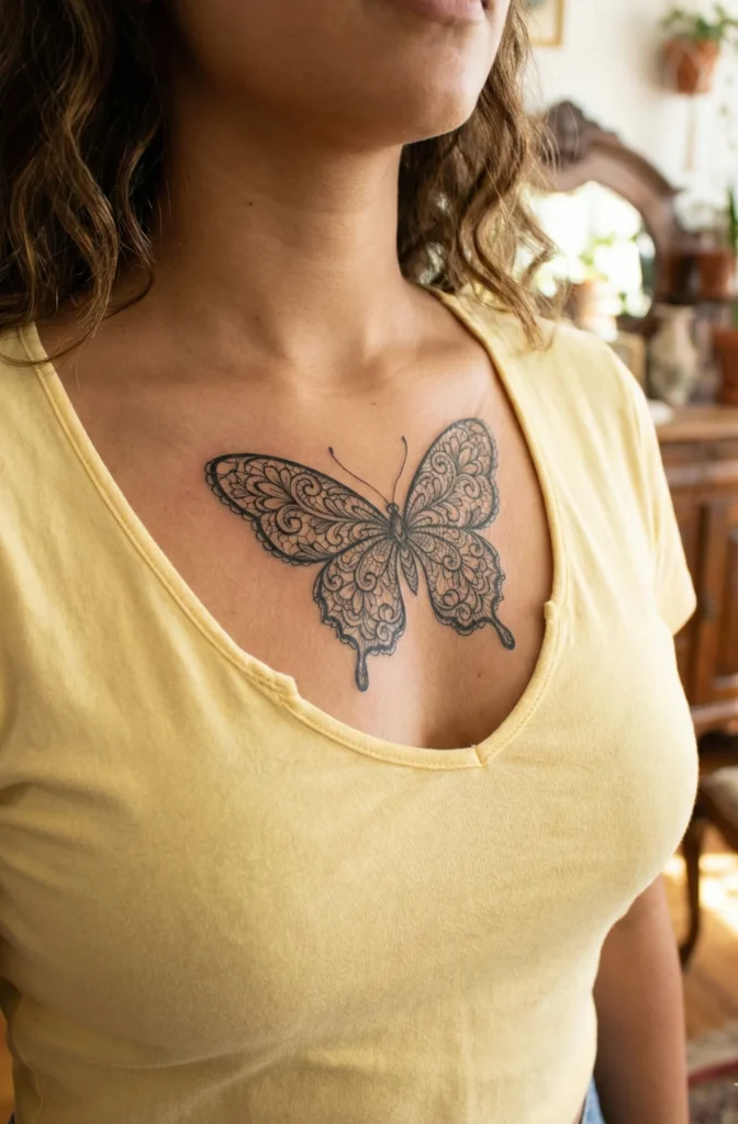 Black Butterfly with Lace Wings