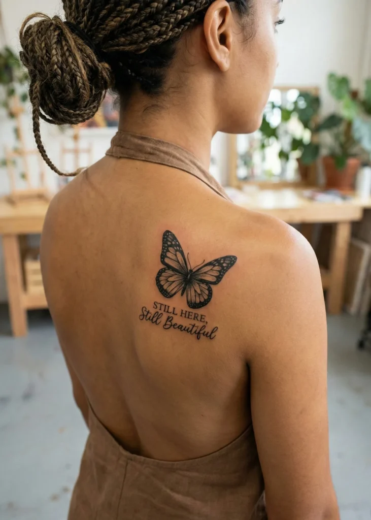 Black Butterfly with Script / Lettering