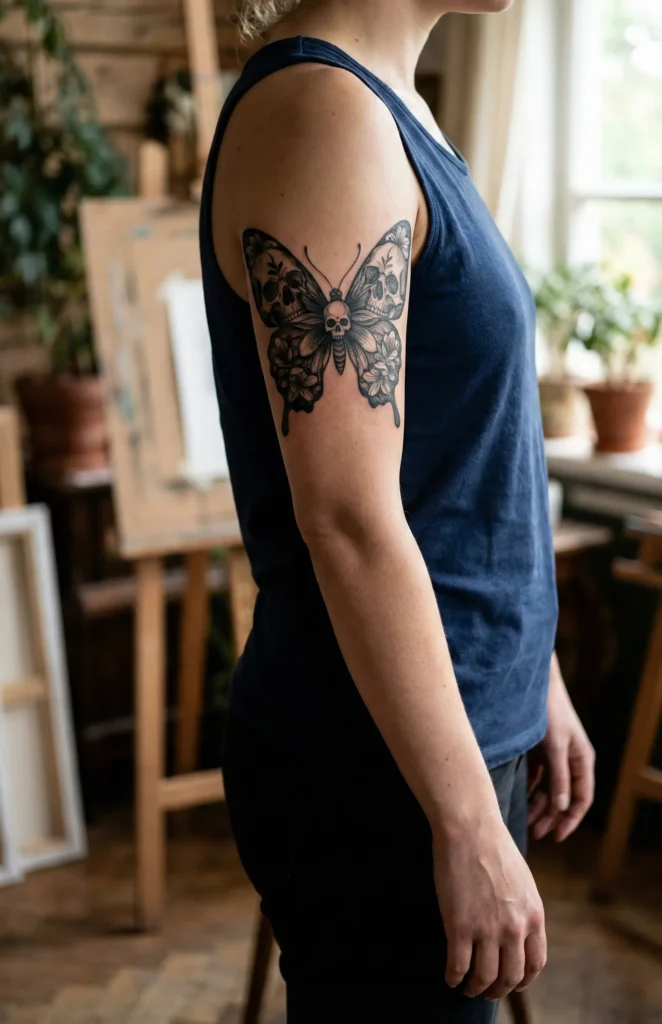 Black Butterfly with Skull Elements