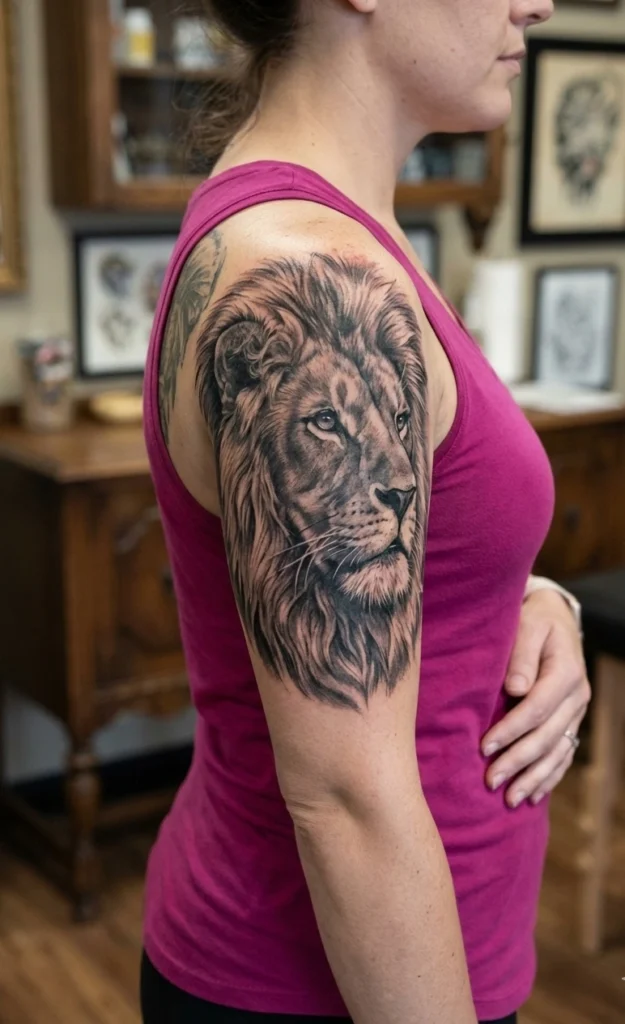 Black & Grey Lion Tattoo