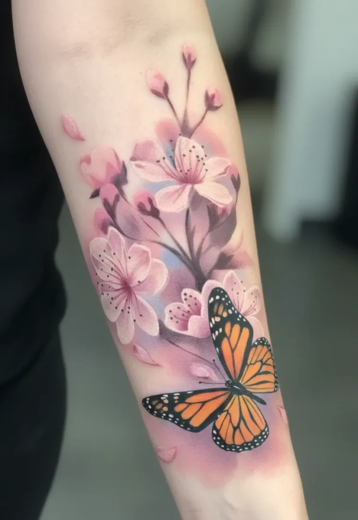 Butterfly And Cherry Blossom Tattoos