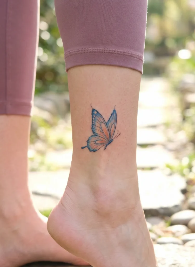 Butterfly Ankle Tattoo Facing Side