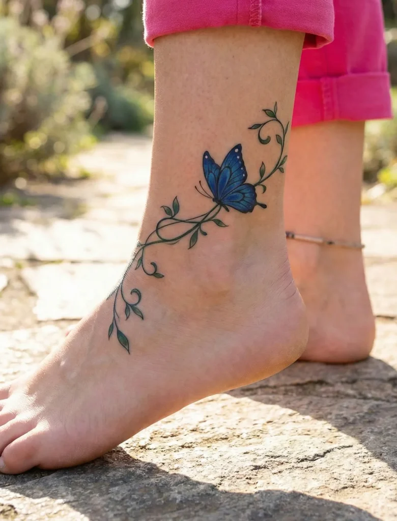 Butterfly Ankle Tattoo Wrapping Around