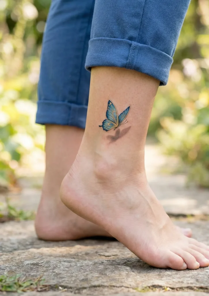 Butterfly Ankle Tattoo with Floating Effect