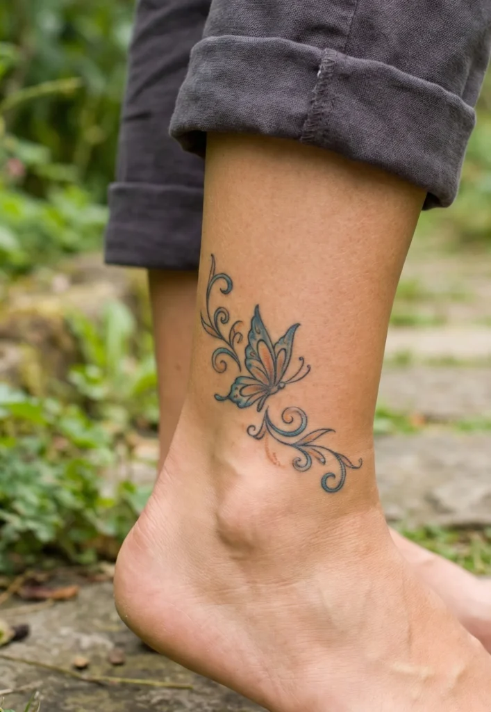 Butterfly Ankle Tattoo with Gentle Flow