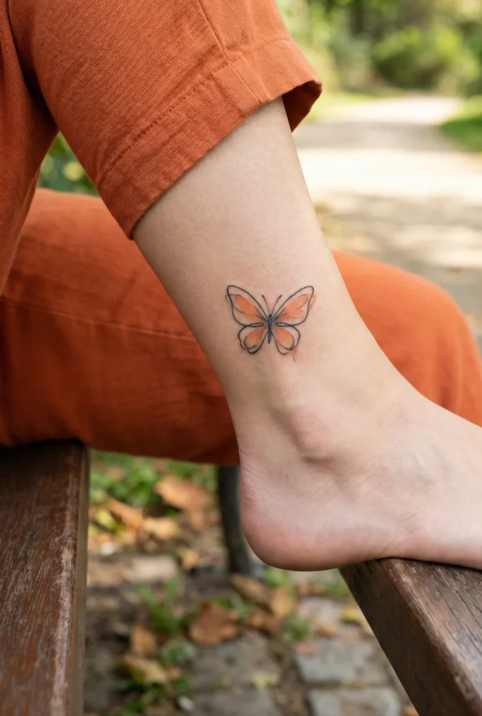 Butterfly Ankle Tattoo with Minimal Detail