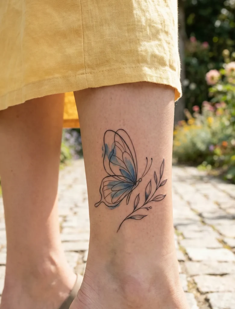 Butterfly Ankle Tattoo with Refined Line Art