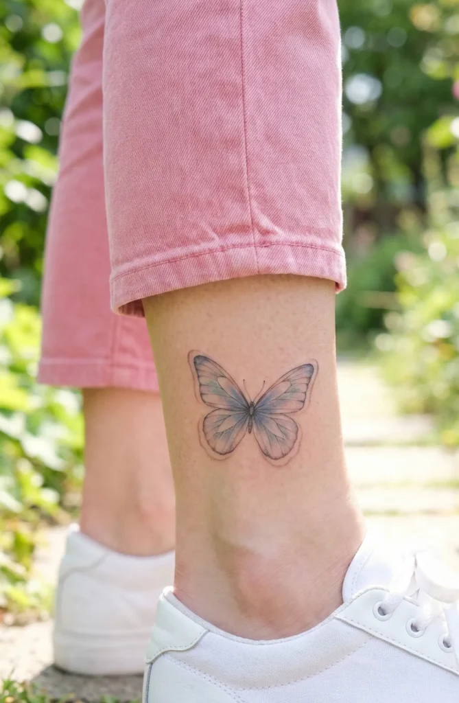 Butterfly Ankle Tattoo with Soft Outline