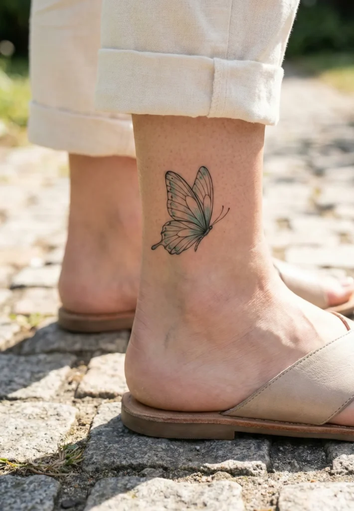Butterfly Ankle Tattoo with Thin Wing Details