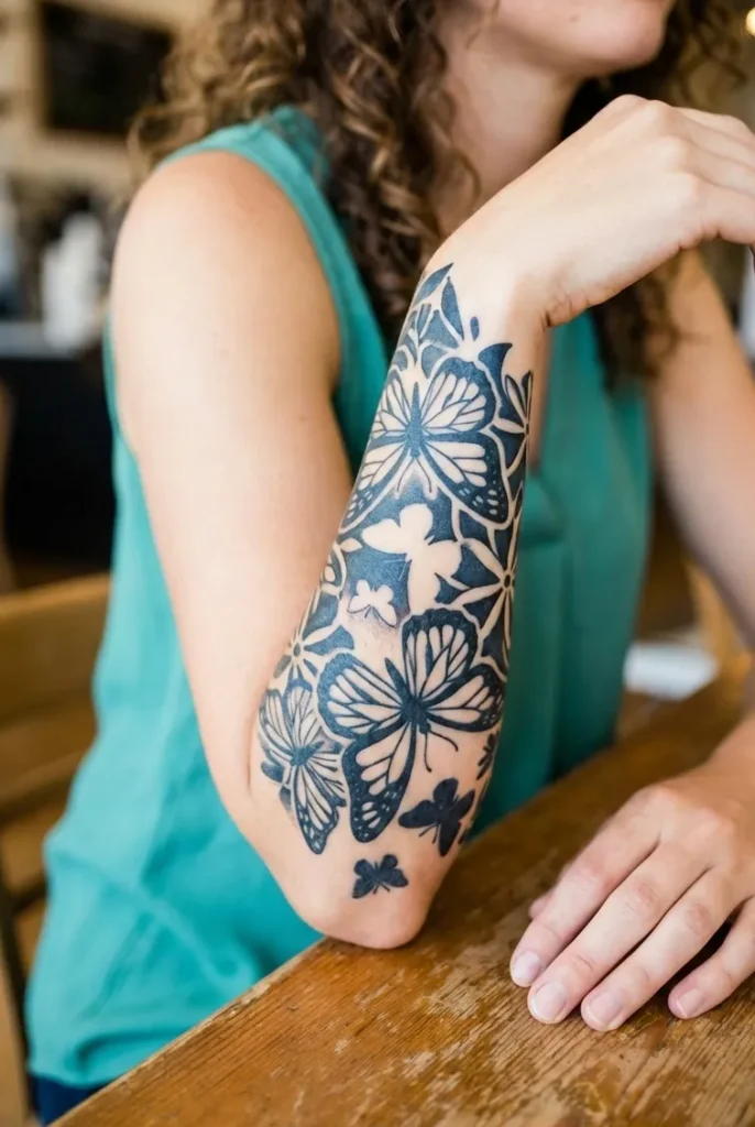 Butterfly Arm Tattoo with Artistic Negative Space
