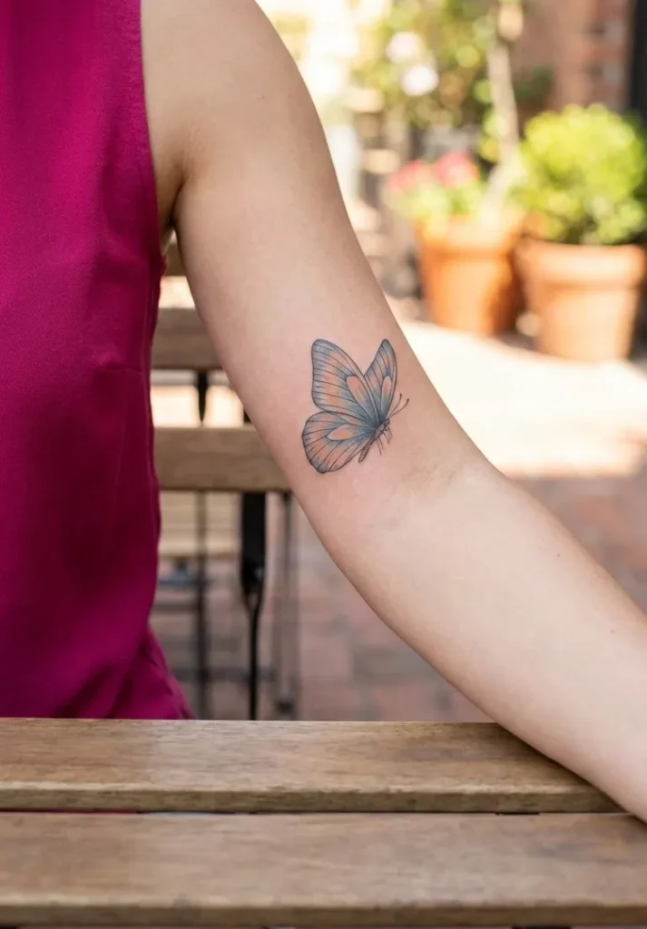 Butterfly Arm Tattoo with Asymmetrical Placement