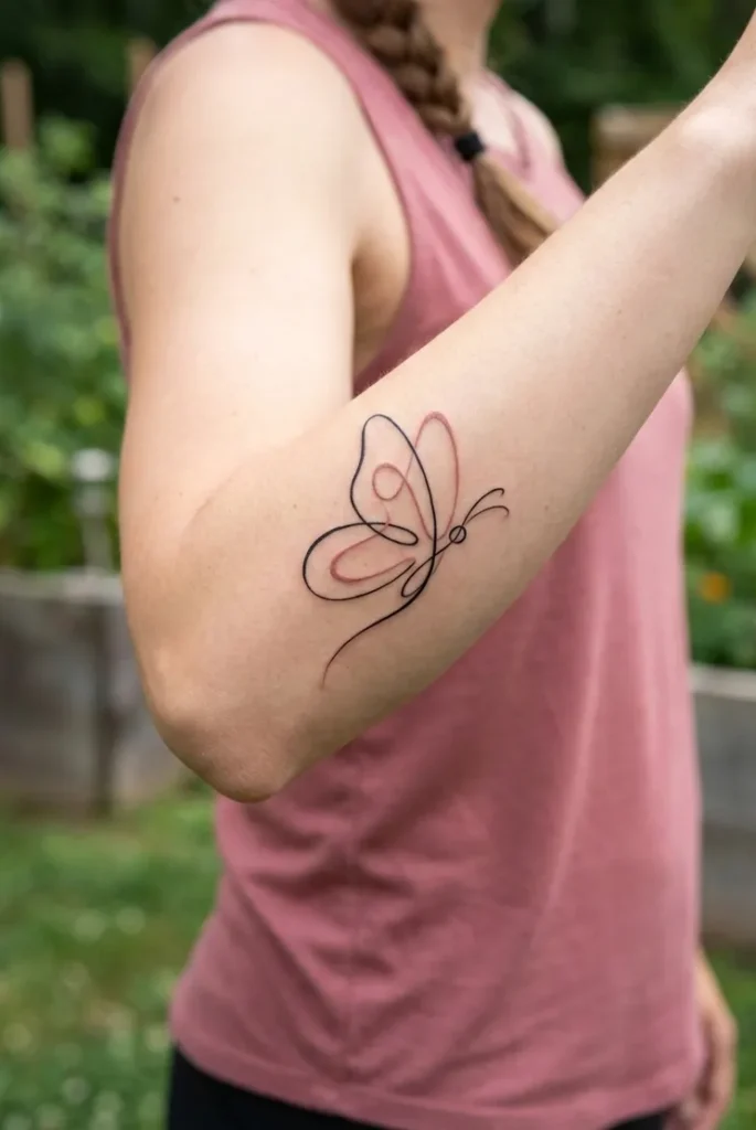 Butterfly Arm Tattoo with Continuous Line Design