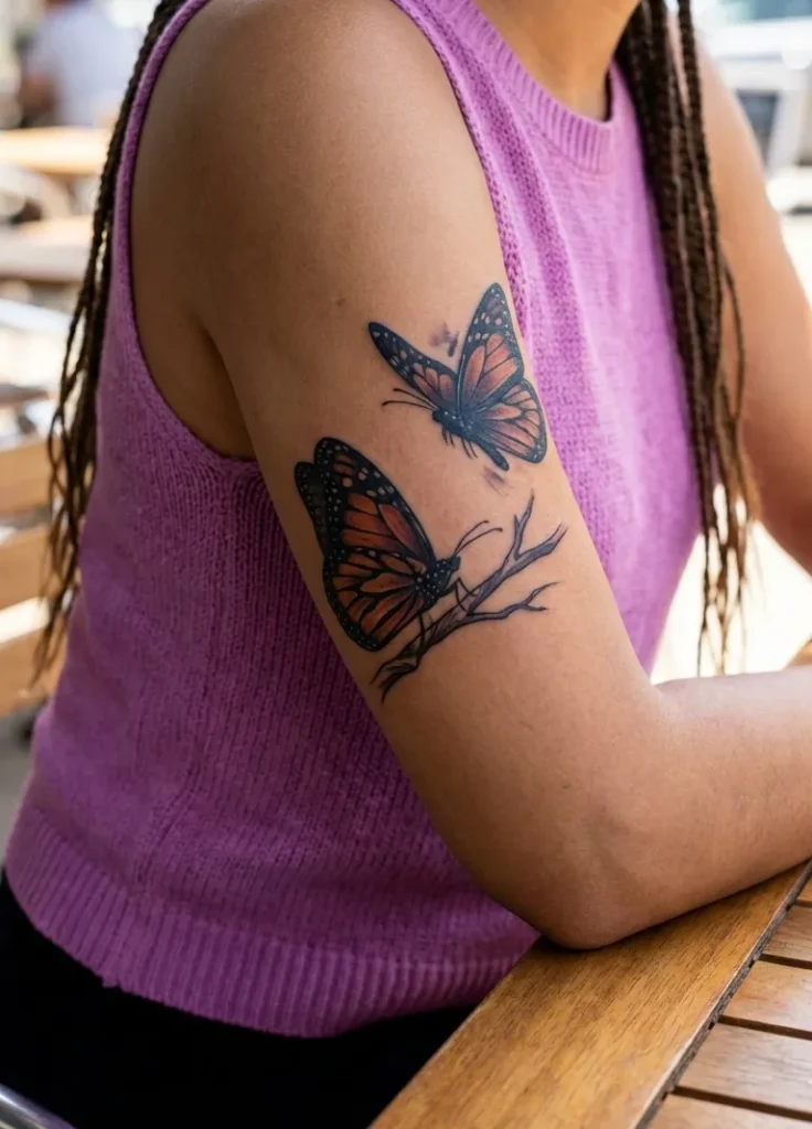 Butterfly Arm Tattoo with Double Butterfly Motion