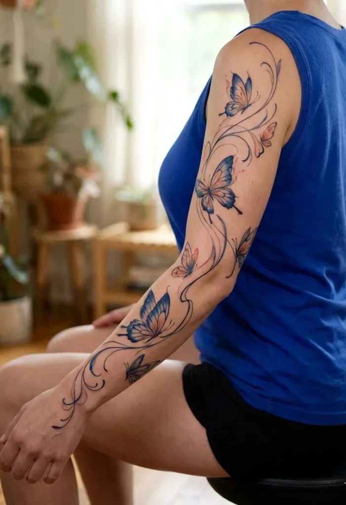 Butterfly Arm Tattoo with Elegant Flow Composition