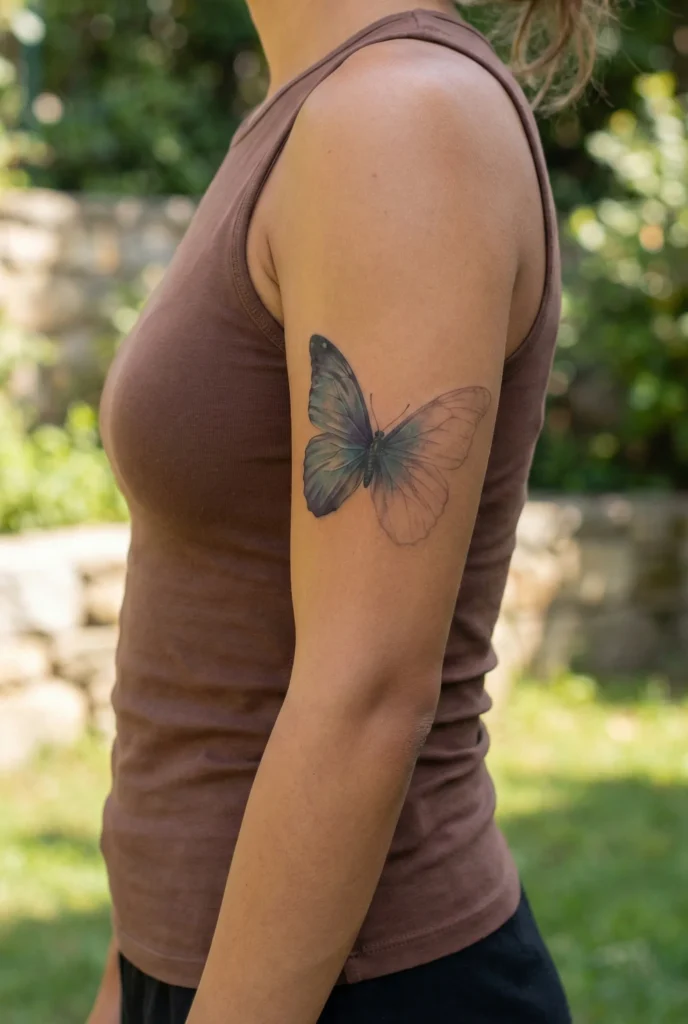 Butterfly Arm Tattoo with Fading Wing Effect