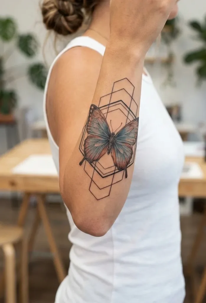  Butterfly Arm Tattoo with Geometric Accents