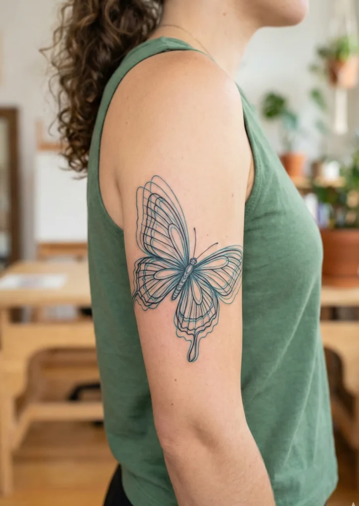 Butterfly Arm Tattoo with Layered Linework