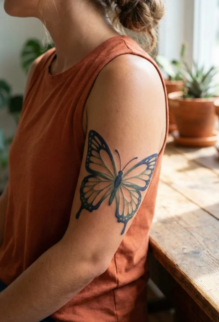 Butterfly Arm Tattoo with Negative Space Wings