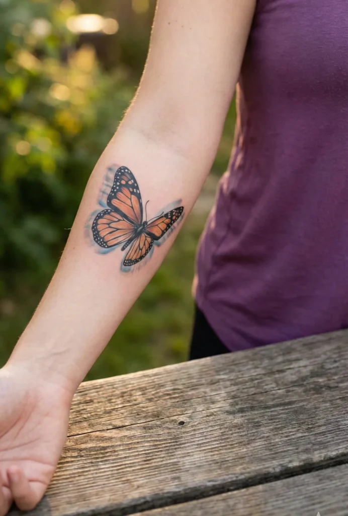 Butterfly Arm Tattoo with Soft Motion Blur Wings