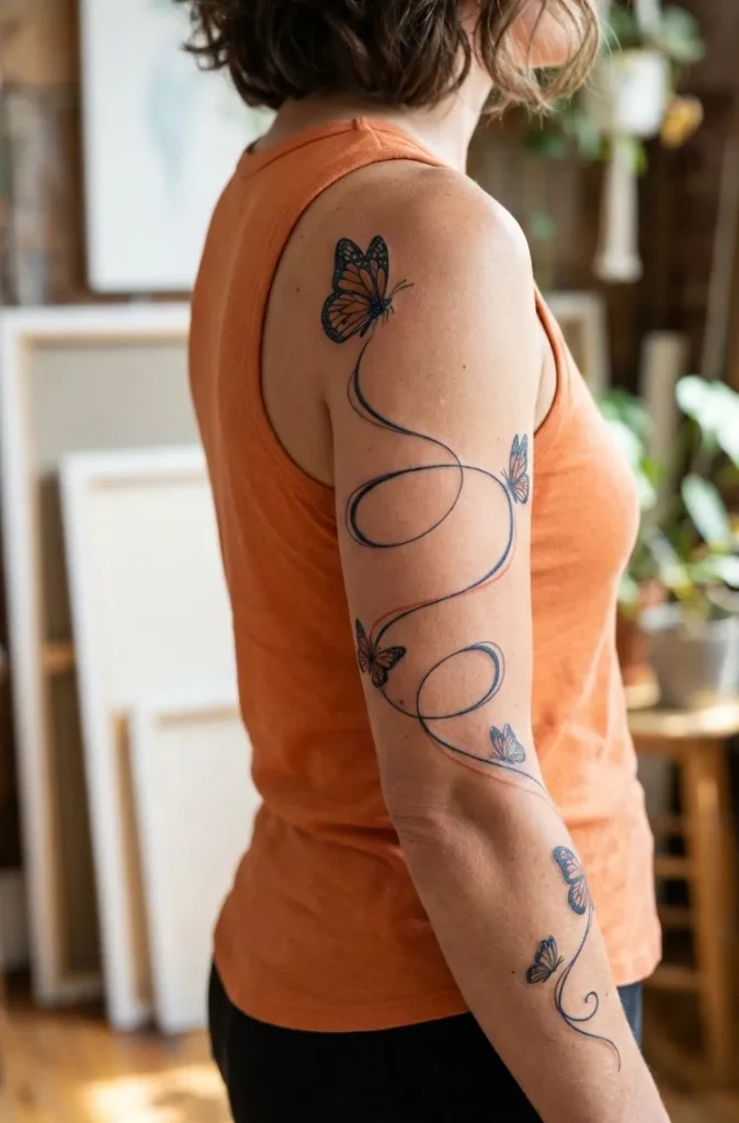 Butterfly Arm Tattoo with Spiral Flight Path