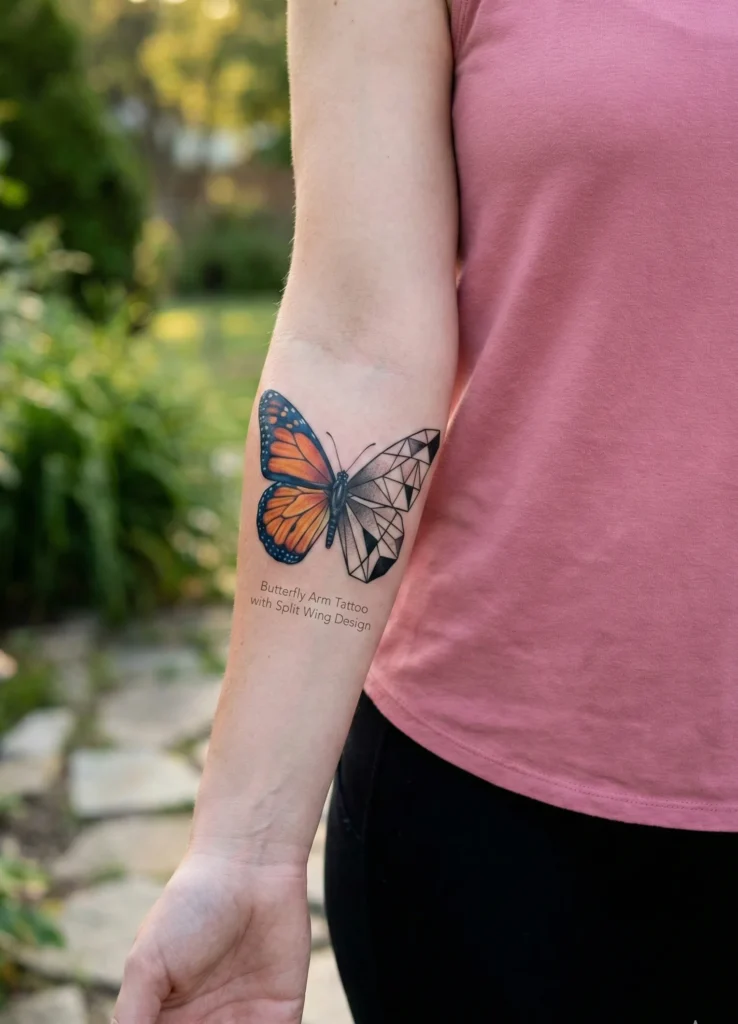 Butterfly Arm Tattoo with Split Wing Design