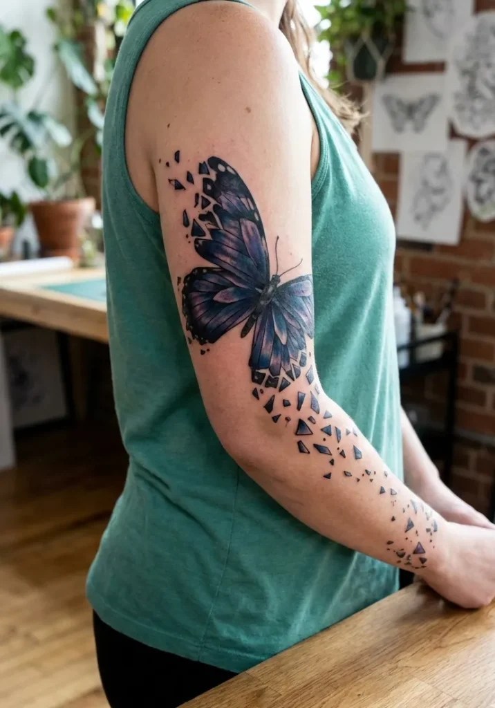 Butterfly Arm Tattoo with Wing Fragment Details