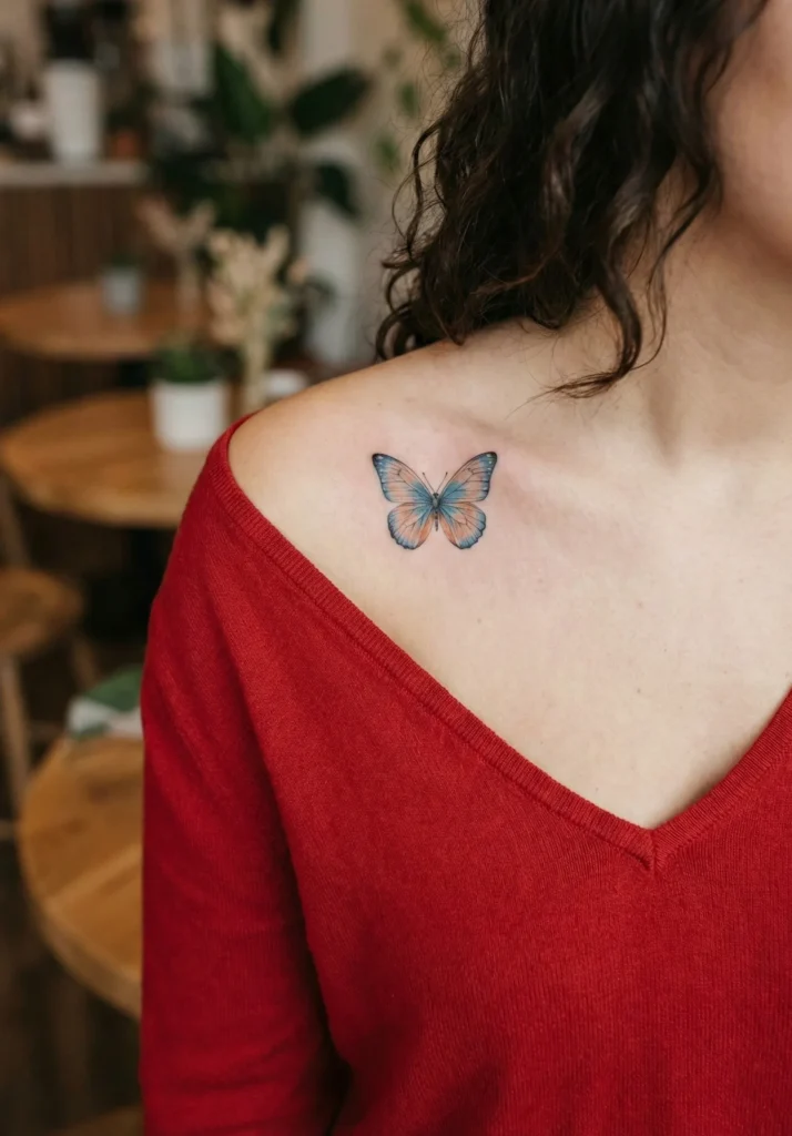 Butterfly Collarbone Tattoo Centered Design