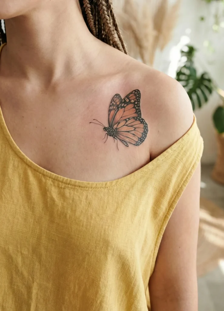 Butterfly Collarbone Tattoo Facing Outward