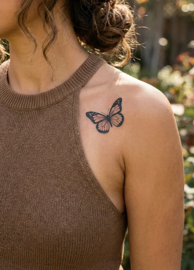 Butterfly Collarbone Tattoo with Artistic Placement