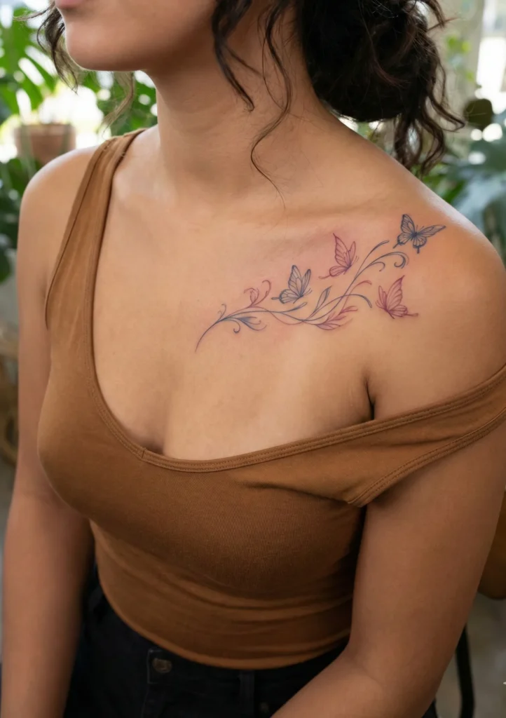 Butterfly Collarbone Tattoo with Feminine Flow