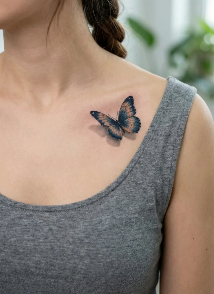 Butterfly Collarbone Tattoo with Floating Effect