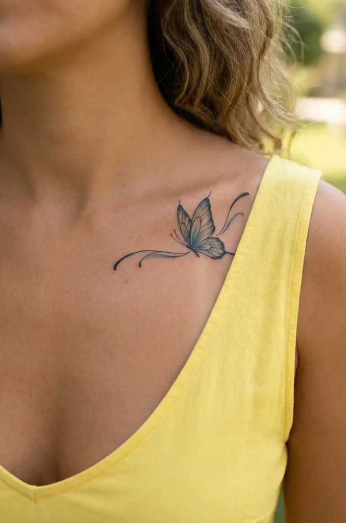 Butterfly Collarbone Tattoo with Graceful Wing Curve