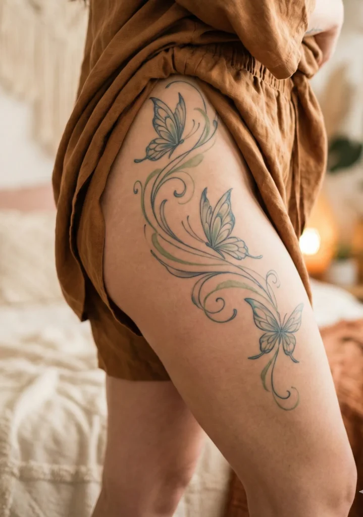 Butterfly Hip Tattoo with Feminine Flow