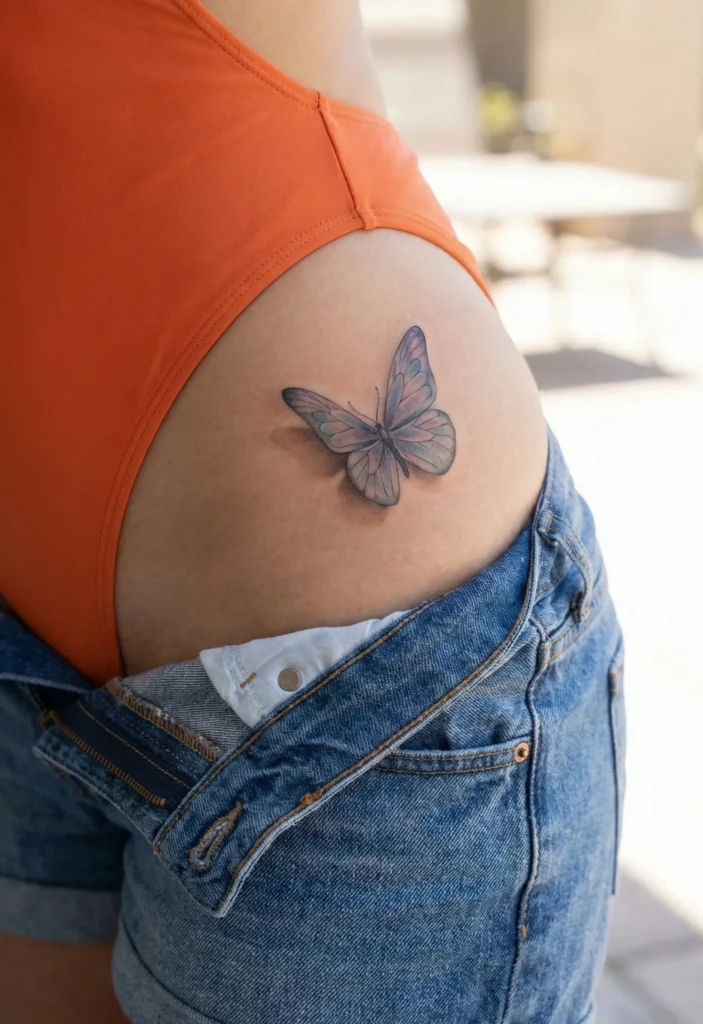 Butterfly Hip Tattoo with Floating Effect