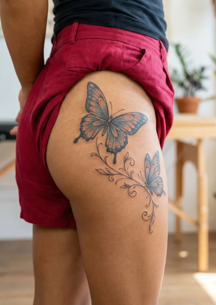 Butterfly Hip Tattoo with Paired Butterflies