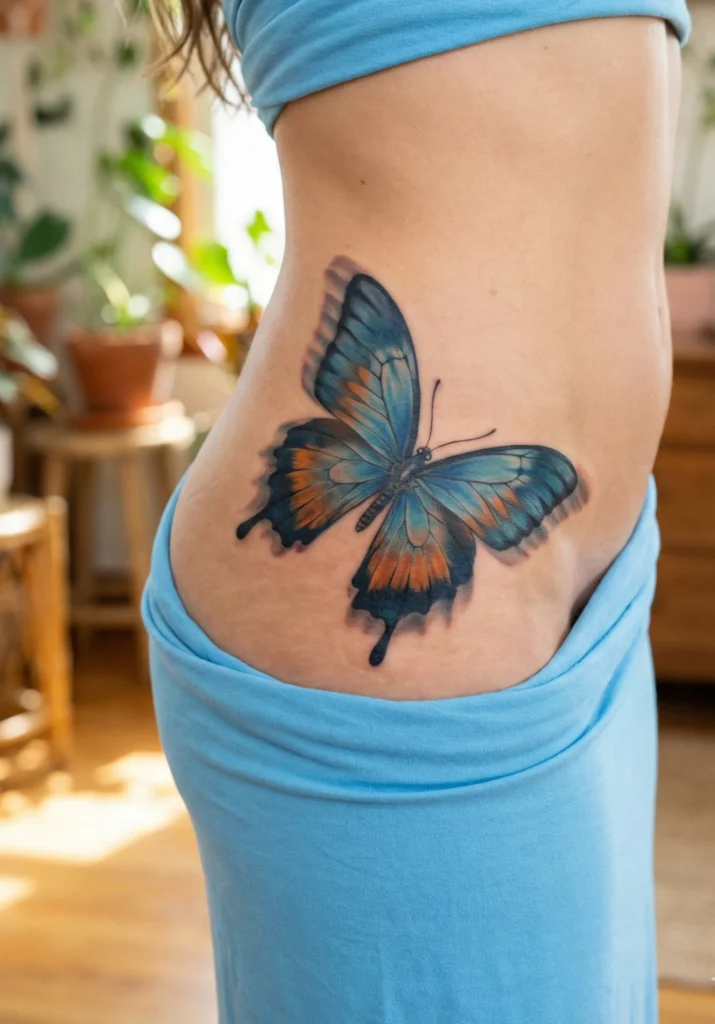 Butterfly Hip Tattoo with Soft Motion Blur
