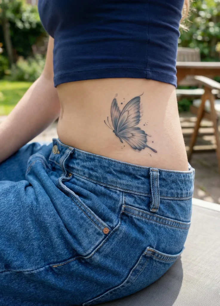 Butterfly Hip Tattoo with Soft Shading