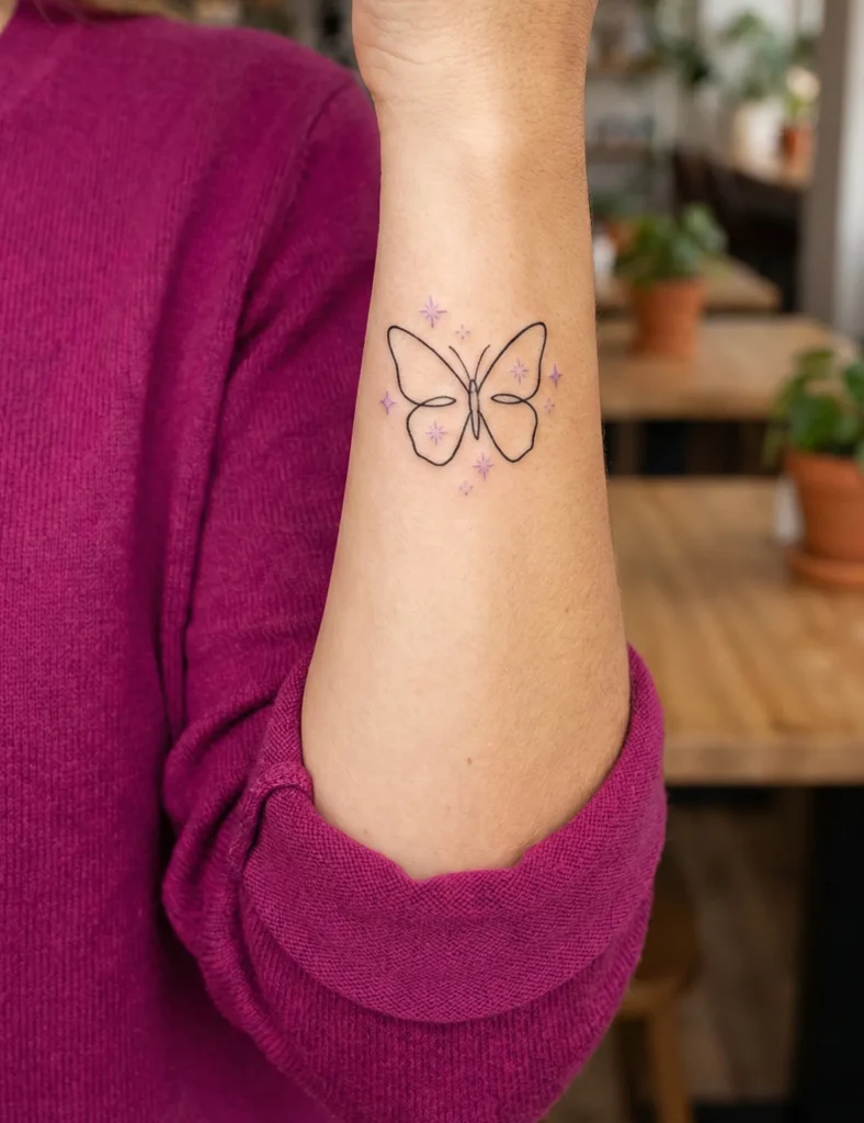 Butterfly Outline Tattoo with Tiny Star Accents