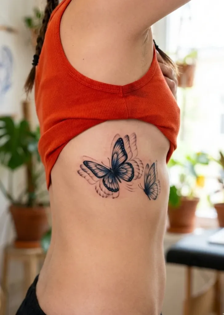 Butterfly Rib Tattoos with Motion Effect
