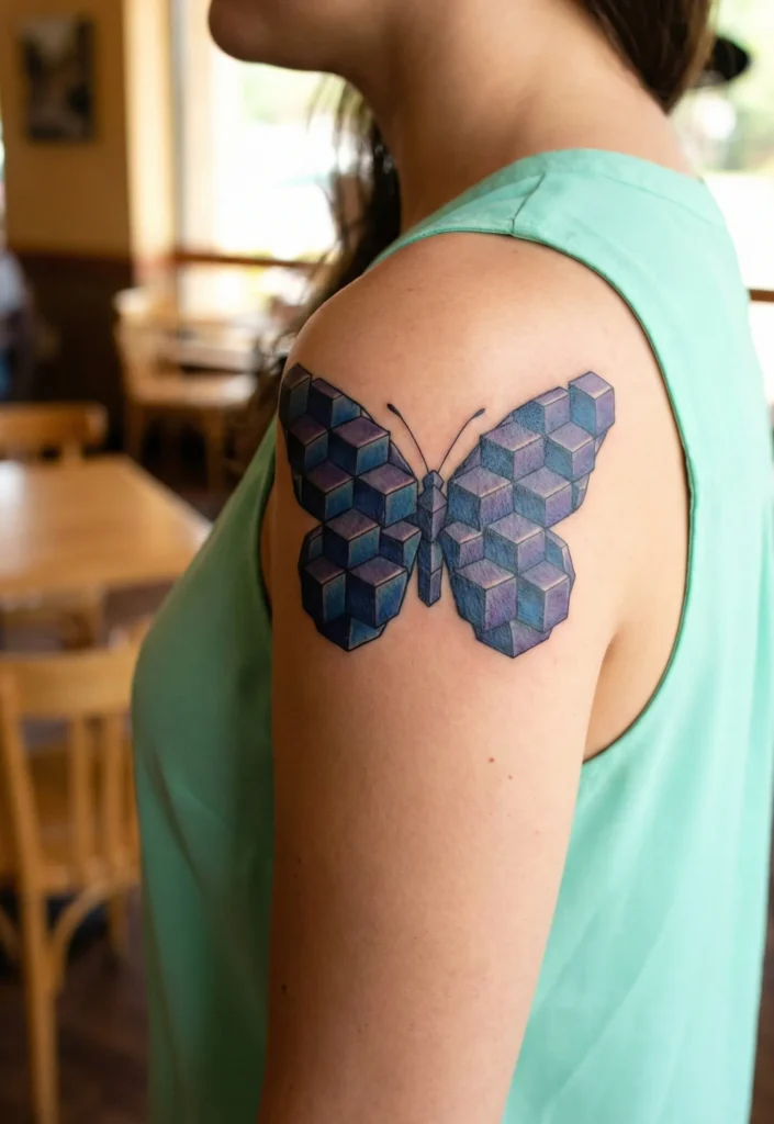 Butterfly Tattoo with Cube-Inspired Wing Design