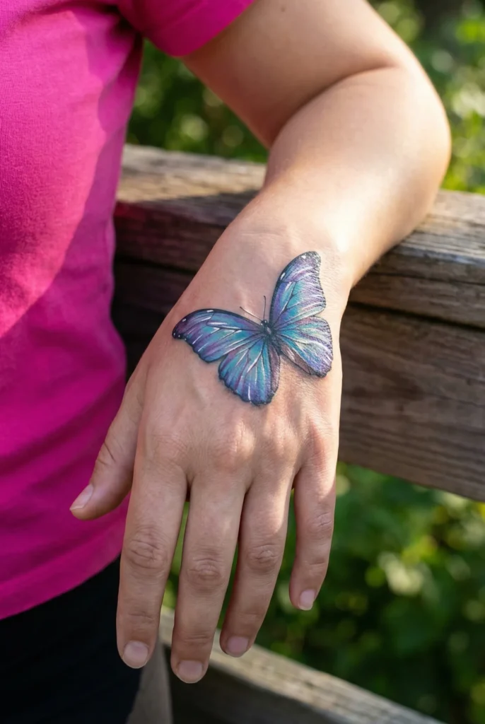 Butterfly Tattoo with Light Reflection Detail