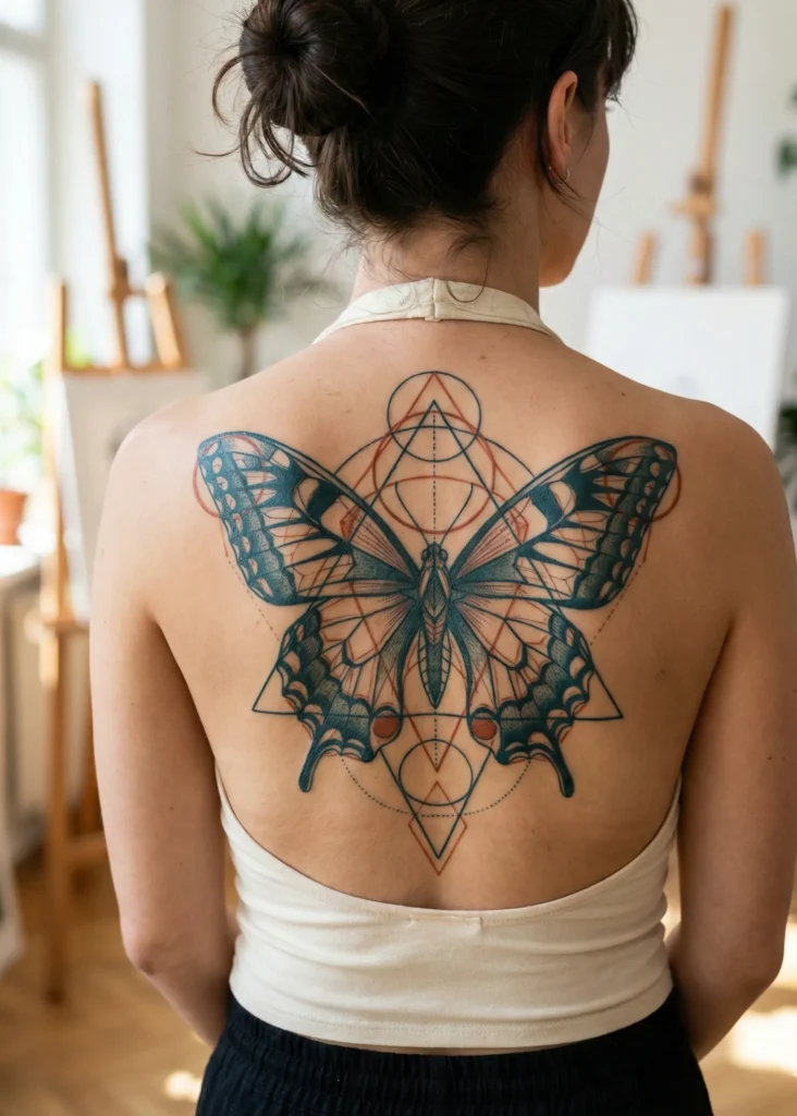 Butterfly Tattoo with Mixed Abstract Geometry