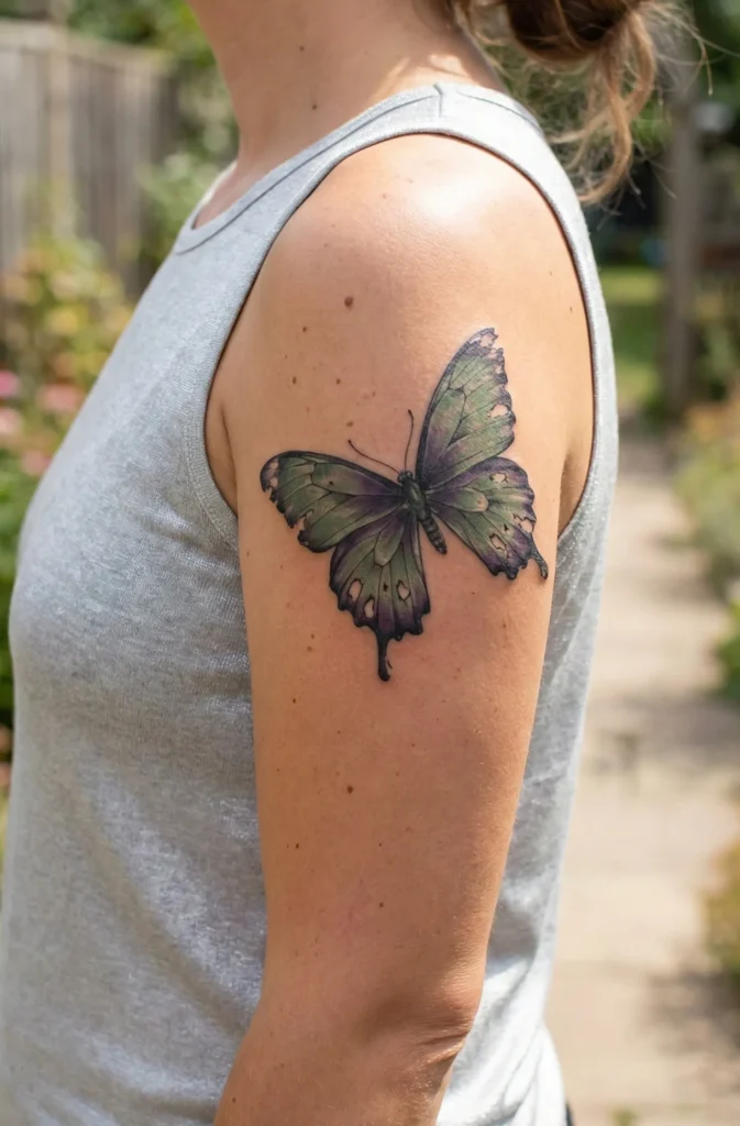 Butterfly Tattoo with Natural Wing Wear Detail