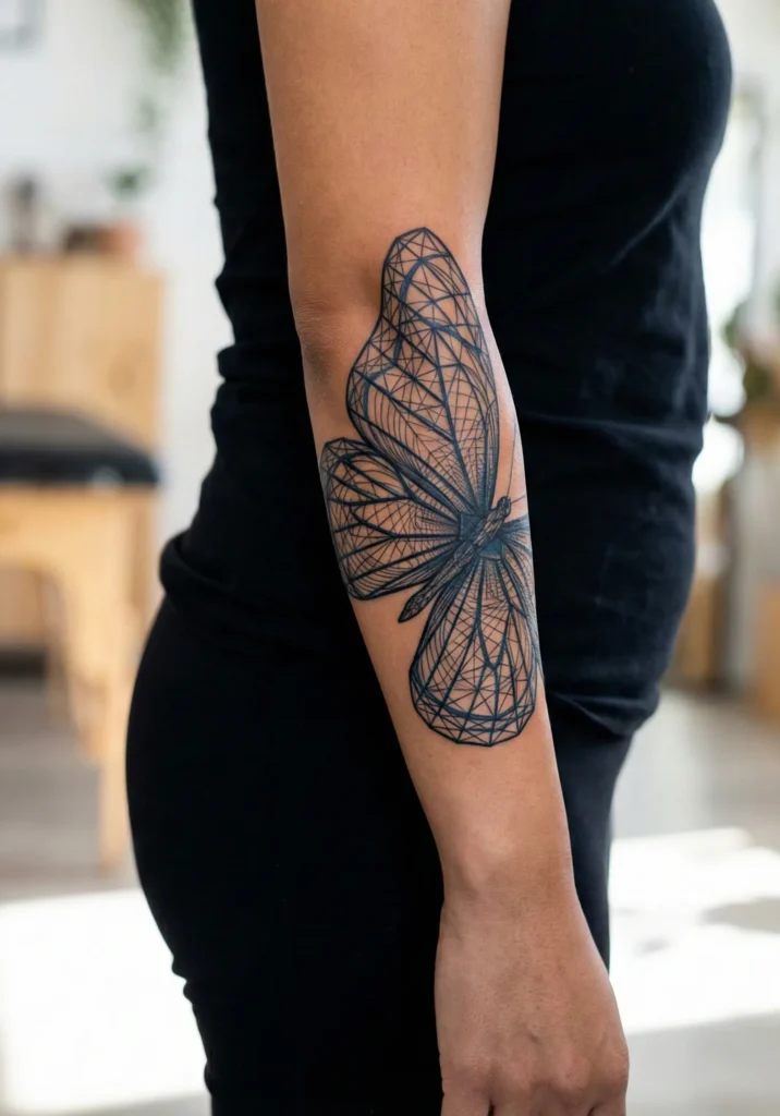 Butterfly Tattoo with Overlapping Geometric Lines